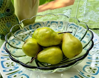 Vintage Hazel Atlas Seashell Swirl Avocado Groen Glazen Fruitschaal | Geschulpte serveerschaal | Cottagecore- en MCM-decor
