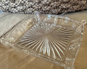 Vintage Starburst Cut Glass Dish: Mid-Century Trinket Holder