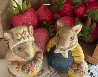 Juego de salero y pimentero vintage con forma de ratón / Figuritas antropomórficas de ratones de campo / Decoración de cocina rústica / Coleccionable adorable estilo cottagecore