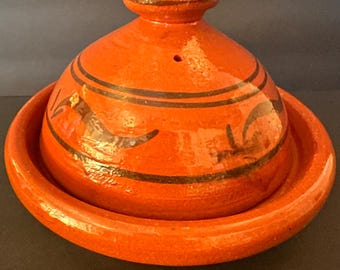 Vintage Moroccan Tagine Pot: Hand-Painted Ceramic Cooking Dish, 8"
