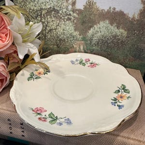 Set of 4 Vintage Homer Laughlin Virginia Rose Saucers – Pink Floral China Plates with Gold Trim – Replacement China