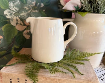 White Stoneware Creamer Pitcher, Farmhouse Coffee Bar Decor, Minimalist Sauce Server