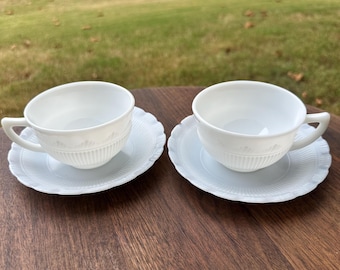 Vintage Macbeth-Evans Cremax Cup and Saucer – Depression Glass – Ivory Translucent Milk Glass, c.1930s