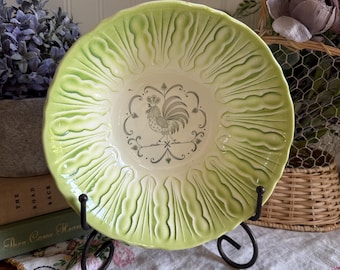Bol de servir de cerámica Scio vintage estilo provincial con gallo verde y veleta, 21 cm (8,25 pulgadas)