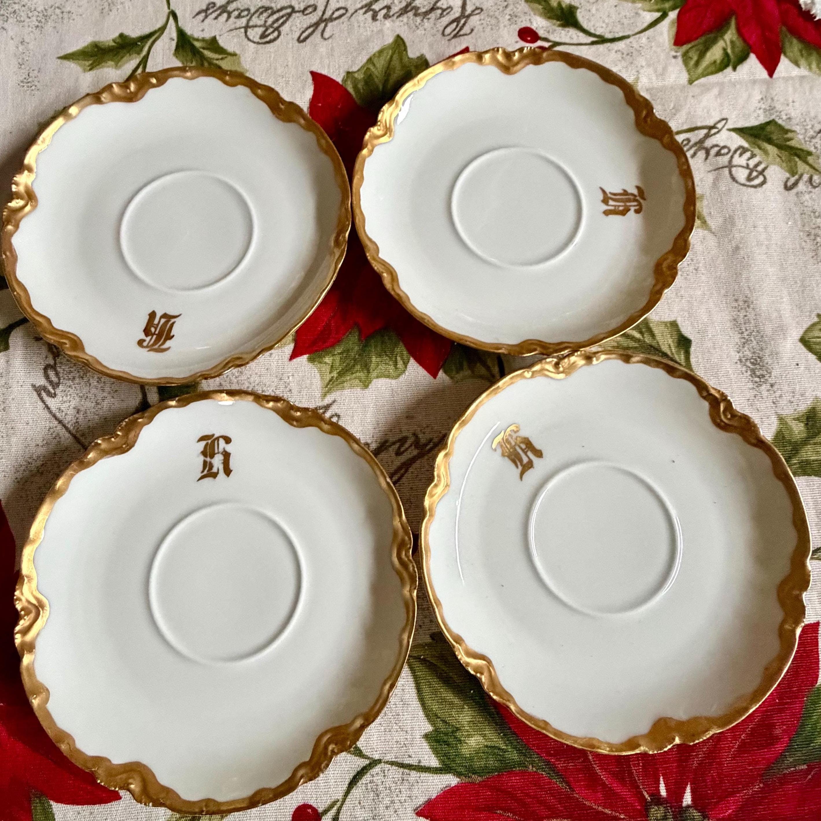 Vintage Haviland France Saucers - Set of 4 Gold Rim Monogrammed