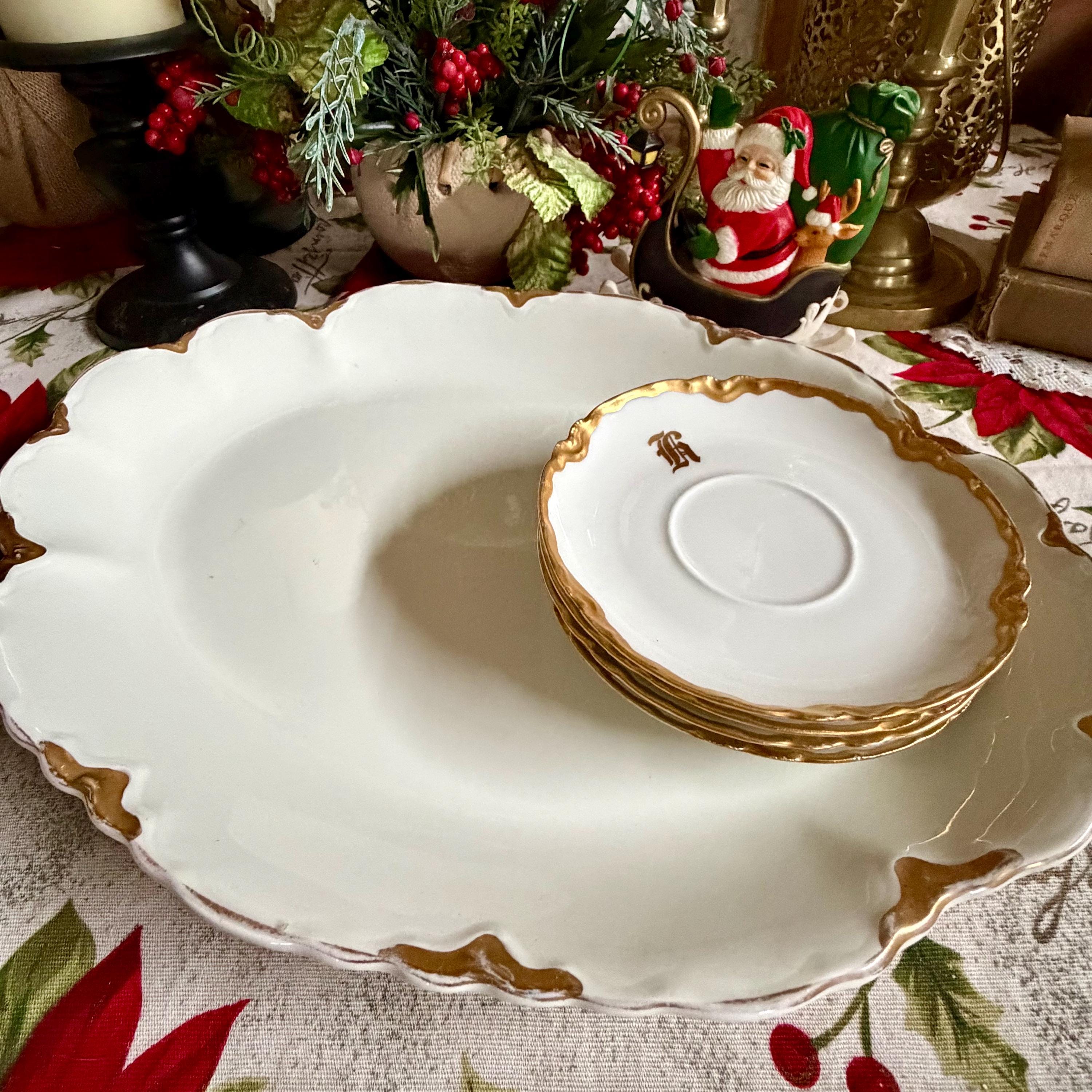 ★新品未使用　超美品★ フランス製HAVILAND デザート＆パン皿　４枚 Vintage Haviland France Saucers - Set of 4 Gold Rim Monogrammed
