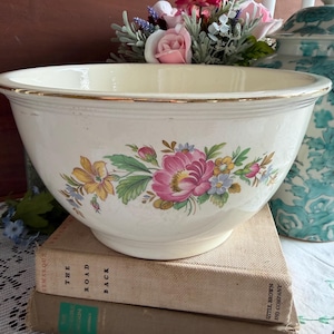 Bol para mezclar Kraft de Homer Laughlin Kitchen, estilo vintage / Bol para servir de loza con estampado floral / Decoración de cocina rústica de los años 30 / Cottagecore