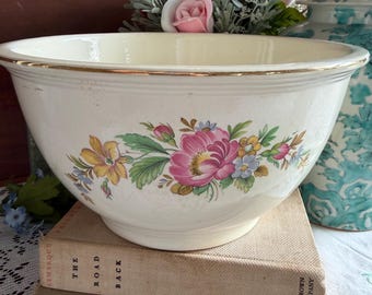 Vintage Homer Laughlin Mixing Bowl | Floral Ironstone Serving Dish, 1930s Farmhouse Decor