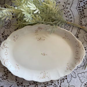 Vintage Large 17.5” Syracuse Serving Platter, Floral Gold Rim china Oval, Cottagecore Farmhouse Dinnerware USA Made
