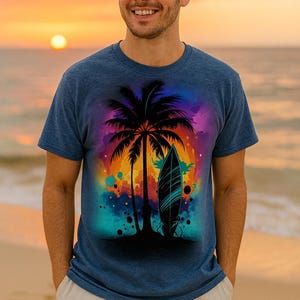 Surfbrett Strand Vibes T-Shirt, Strandparty T-Shirt, Sommer Surfbrett Shirt, Buntes Tropisches Geschenk Top, Ozeanwelle Unisex T-Shirt