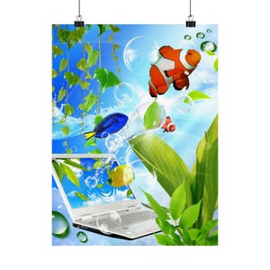 Frutiger Aero Tropical Fish Poster, Y2K Matte Print image 3