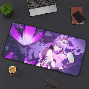 Purple Anime Butterfly Girl Desk Mat | Gaming Mouse Pad, Anime Girl Aesthetic