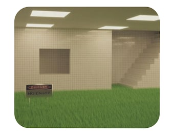 Surreal Liminal Space Scene Mouse Pad | No Entry Sign, Backrooms Staircase
