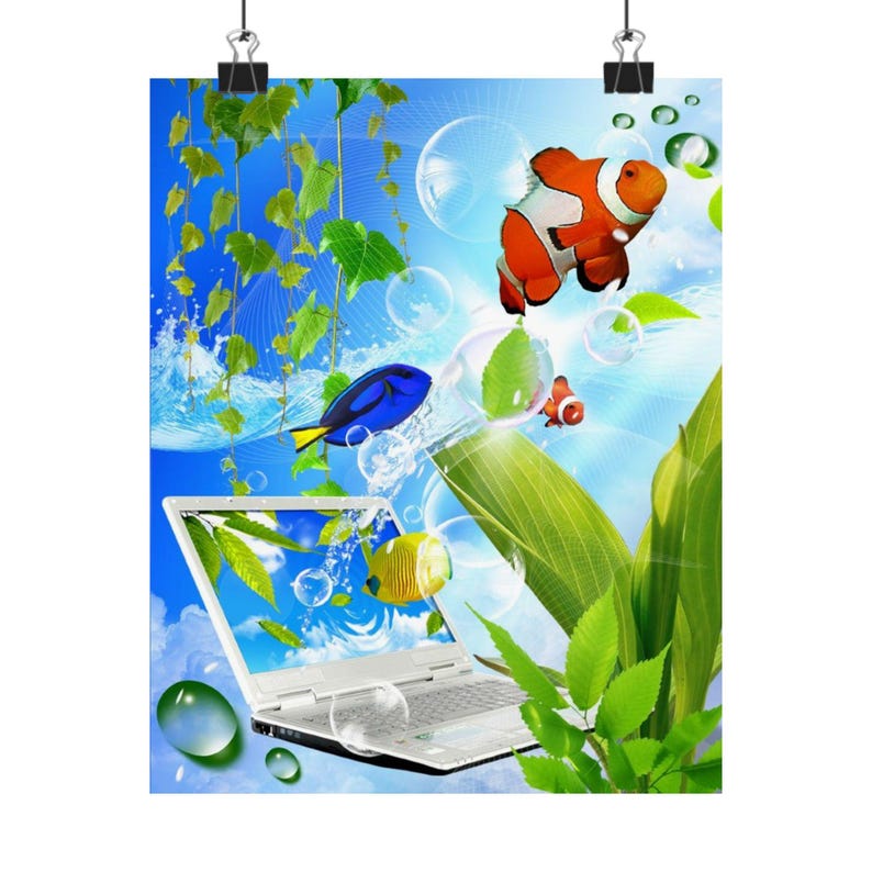 Frutiger Aero Tropical Fish Poster, Y2K Matte Print image 1