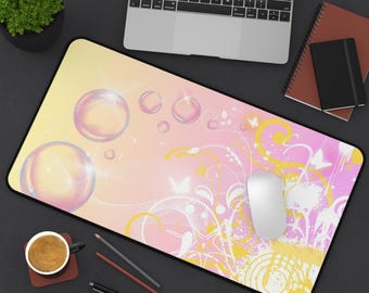 Y2K Frutiger Aero Mousepad | Pink Pastel Bubbles Desk Mat