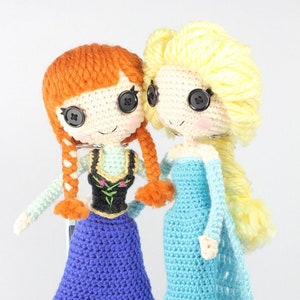 PATTERN 2-PACK: Anna and Elsa Frozen Crochet Amigurumi Dolls image 1