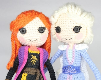 PATROON, set van 2: Anna en Elsa, twee Frozen 2 gehaakte amigurumi-poppen
