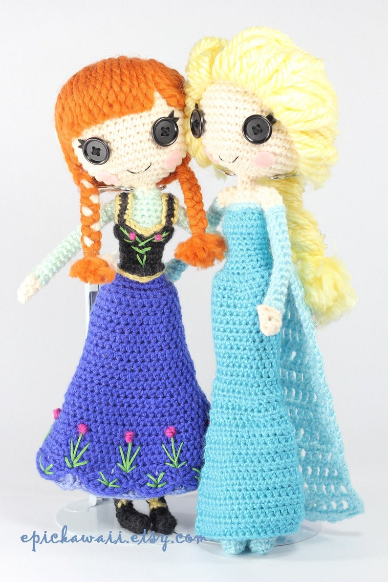 PATTERN 2-PACK: Anna and Elsa Frozen Crochet Amigurumi Dolls image 1
