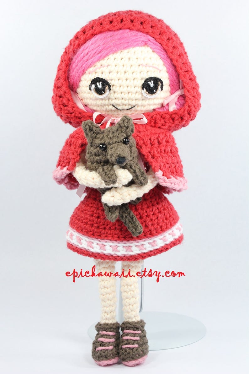 PATTERN: Little Red Riding Hood and Wolf Cub Crochet Amigurumi Dolls image 1