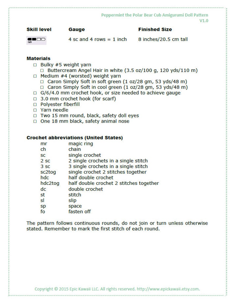 PATTERN: Peppermint the Polar Bear Cub Teacup Pet Collection Crochet Amigurumi Doll image 4