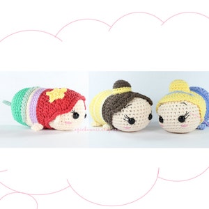 PATTERN 3-PACK: Ariel, Belle, and Cinderella Tsum Tsum Crochet Amigurumi Dolls