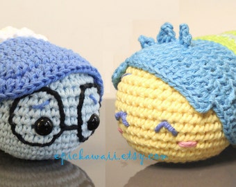 PATTERN 2-PACK: Joy and Sadness Tsum Tsum Crochet Amigurumi Dolls