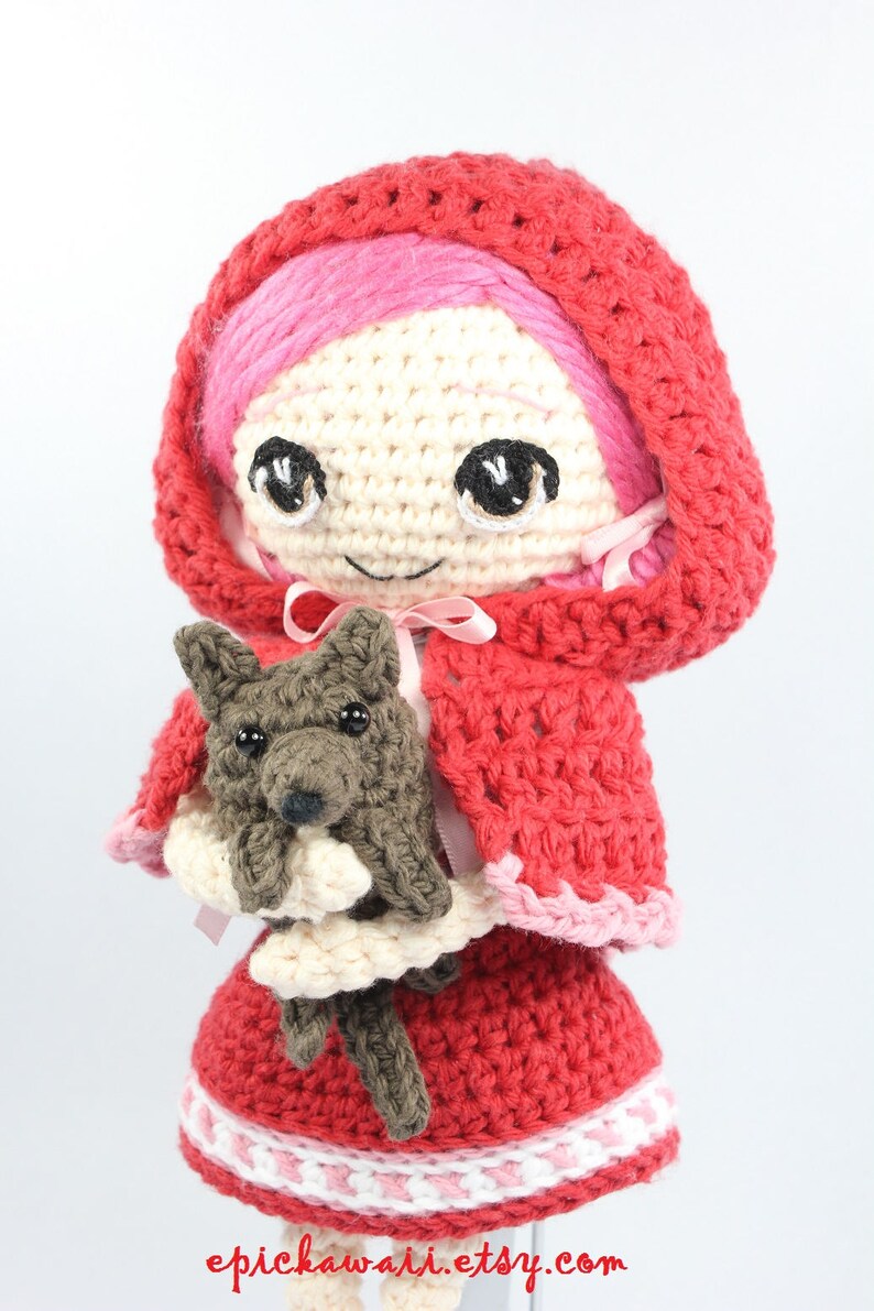 PATTERN: Little Red Riding Hood and Wolf Cub Crochet Amigurumi Dolls image 2