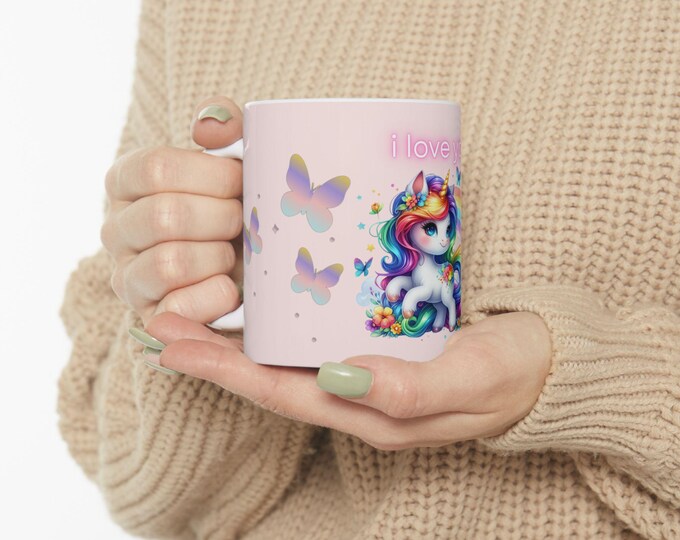 Cute Unicorn Love Mug - Magical Gift for Kids, Rainbow Mug, Fairy Tale Coffee Cup, Whimsical Tea Mug, Birthday Gift