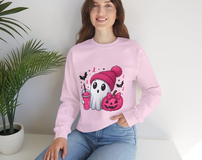 Halloween Ghost Sweatshirt, Cute Ghost Design, Cozy Fall Apparel, Unisex Crewneck, Perfect for Halloween and Autumn Celebrations