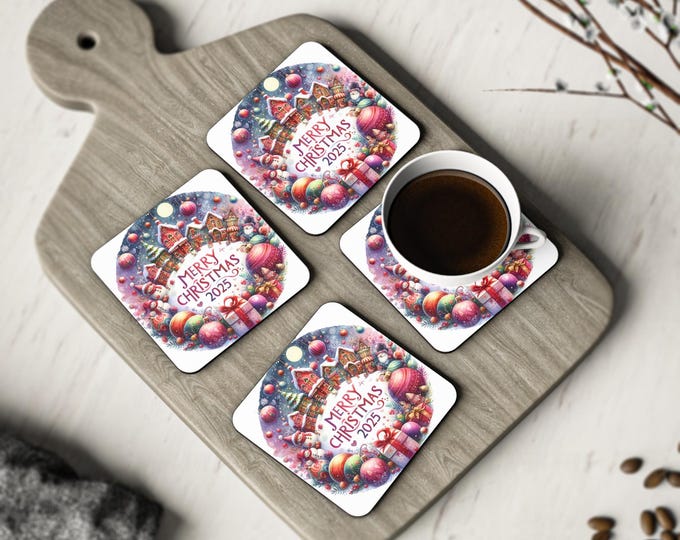 Festive Christmas Coasters: Holiday Home Decor, Cork Bottom