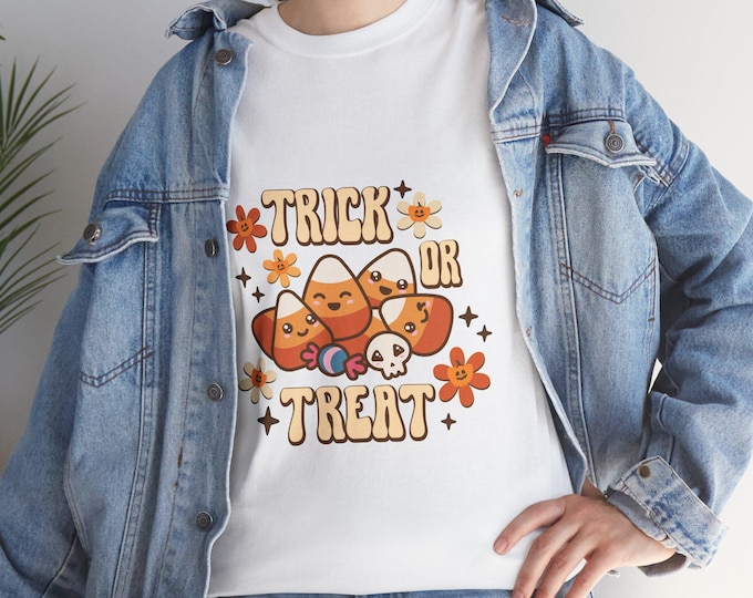 Cute Halloween Trick or Treat Tee, Unisex Cotton T-Shirt, Fall Fashion, Halloween Party Outfit, Gift for Halloween Lovers