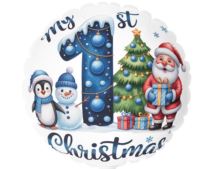 First Christmas Balloon: Round Holiday Party Decor (11 inch)