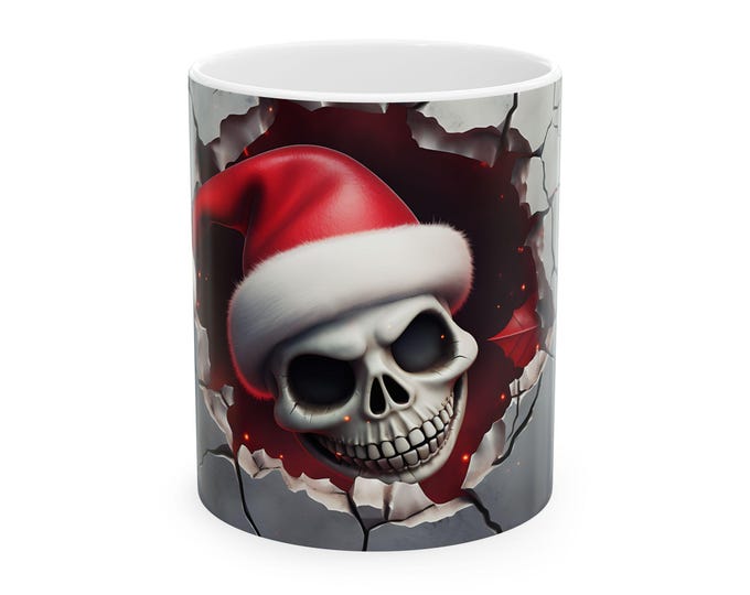 Skull Santa Ceramic Mug: Edgy Christmas Goth Drinkware