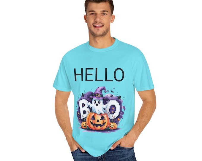 Halloween Ghost Graphic Tee: Unisex Garment-Dyed Cotton T-Shirt