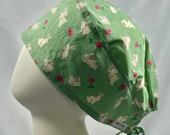 Spring Bunny Easter Tie Back Style Scrub Cap Hat