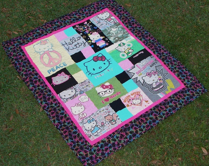 Tshirt Quilt Blanket Made From Thrifted Hello Kitty Tshirts Etsy