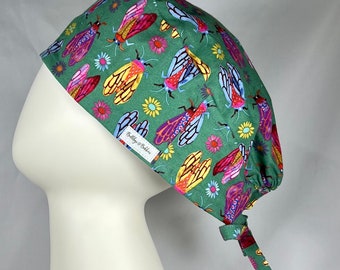 Cicada Moth Bug Butterfly Tie Back Style Scrub Cap Hat