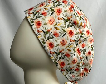 Floral Roses Tie Back Style Scrub Cap Hat