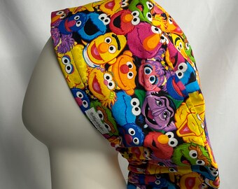 Euro Style Scrub Cap Hat Made From Sesame Street Themed Fabric