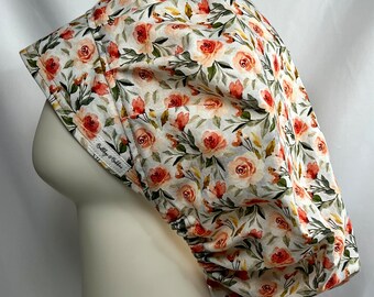 Floral Roses Bouffant Style Scrub Cap Hat