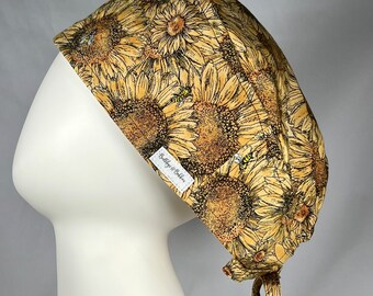 Sunflower Bee Tie Back Style Scrub Cap Hat