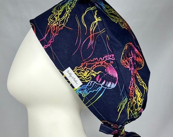 Jellyfish Ocean Tie Back Style Scrub Cap Hat