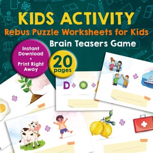 Rebus-pusselblad: Roliga ordgåtor, hjärngymnastik i PDF-format, direktnedladdning