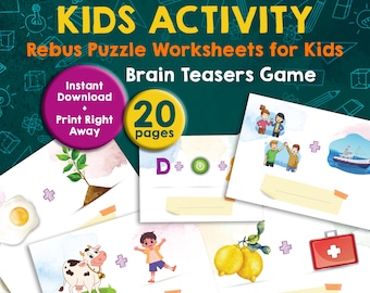 Rebus Puzzle Arbeitsblätter: Lustige Worträtsel, Denksportaufgaben PDF, sofortiger Download