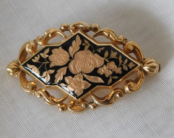 French 18ct Gold & Black Enamel Brooch, 1819 to 1838