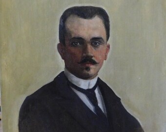 Antique Oil Painting, Portrait of Gentleman France 1894