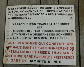 French Railway Enamel Sign From 1955, SNCF Crossing Instructions