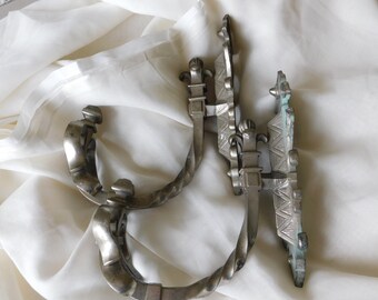 Antique French Tiebacks, Silvered Bronze Tiebacks, Rare HUGE Pair of Curtain Hooks, 2kg Weight