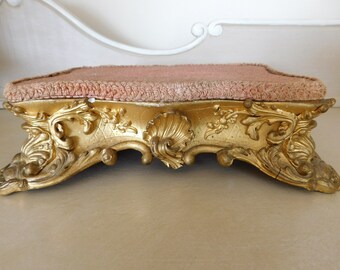 Antique French Terracotta Gilded Plinth, Ornate Mount, Rococo Style