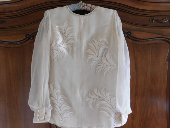 French Couture Blouse Organza With Silk Appliques